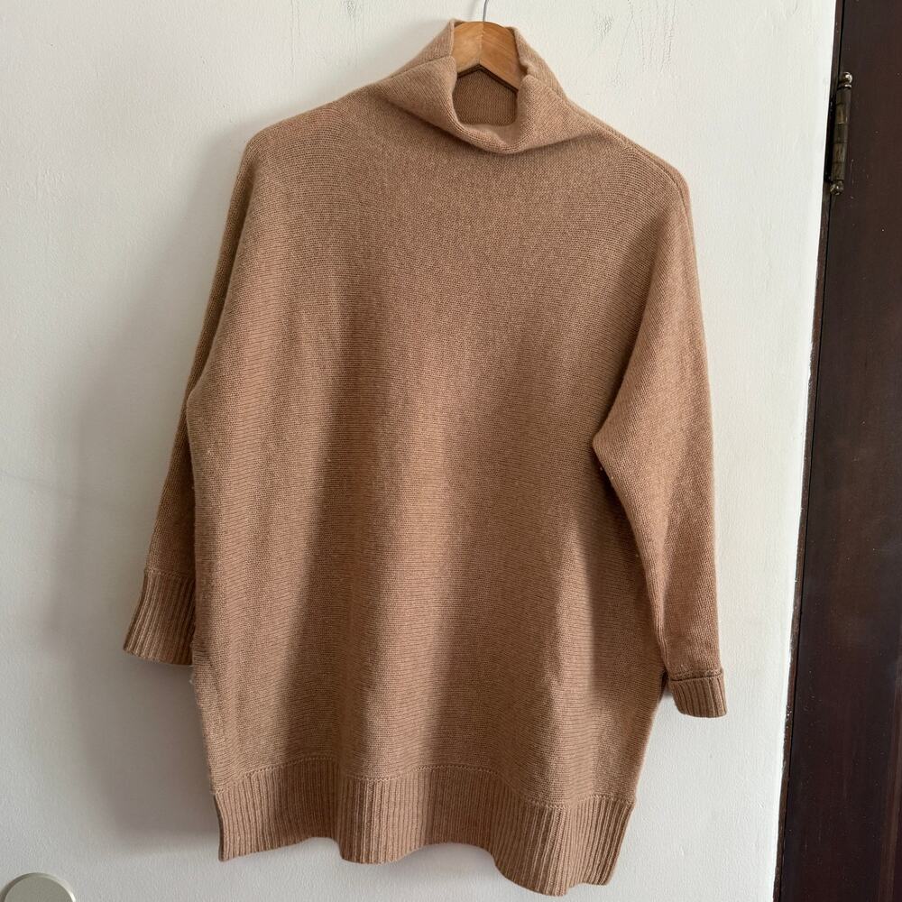 OATS Cashmere | Camel Tan Boxy Fit Oversized Mock Neck Sweater | Small